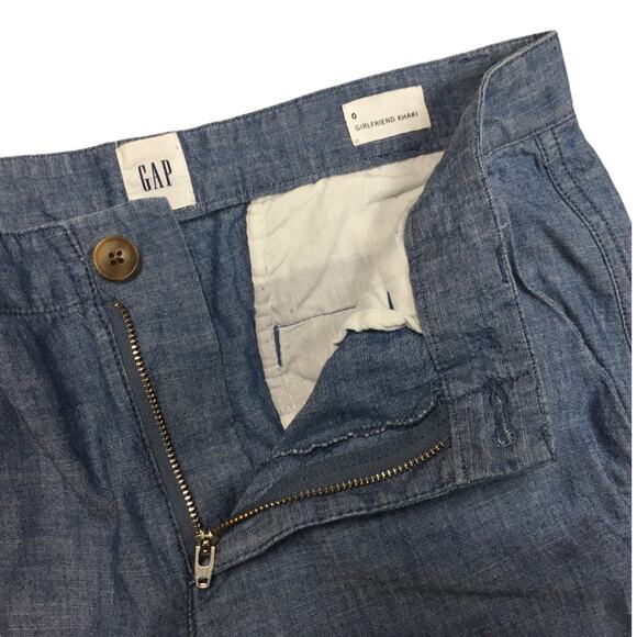 Gap Pants Girlfriend‎ Khaki Indigo Chambray Blue Cotton Women's 0 Casual Work - Picture 4 of 14